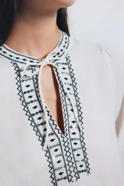 Springfield Blusa boho bordados lentejuelas marr&oacute;n Best