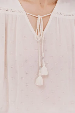 Cortefiel Blusa borlas Blanco Hot