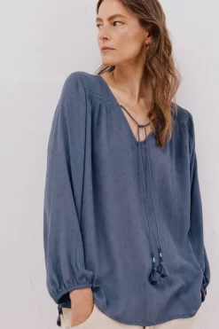 Cortefiel Blusa borlas Azul oscuro New