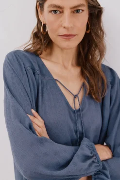 Cortefiel Blusa borlas Azul oscuro New