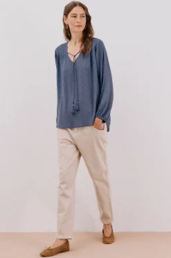 Cortefiel Blusa borlas Azul oscuro New