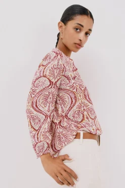 Cortefiel Blusa canesú delantro Estampado granate Sale