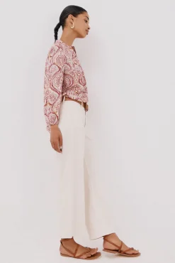 Cortefiel Blusa canesú delantro Estampado granate Sale