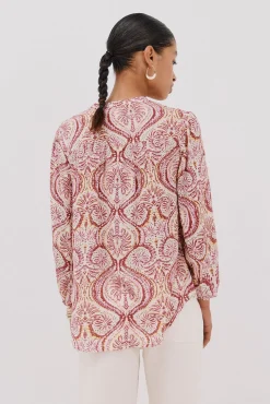 Cortefiel Blusa canesú delantro Estampado granate Sale