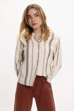 Vila Blusa con bordados de algodón Beige