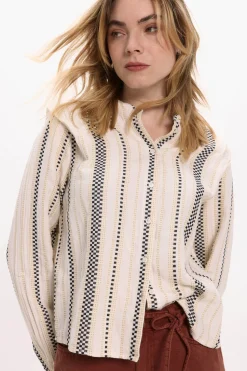 Vila Blusa con bordados de algodón Beige