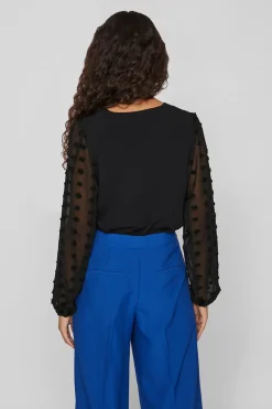 Vila Blusa con plumeti en mangas Negro Hot