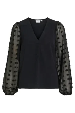 Vila Blusa con plumeti en mangas Negro Hot