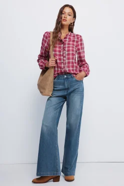 Springfield Blusa cuadros volante tapeta naranja Clearance