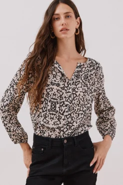 Cortefiel Blusa cuello redondo Estampado blanco Best