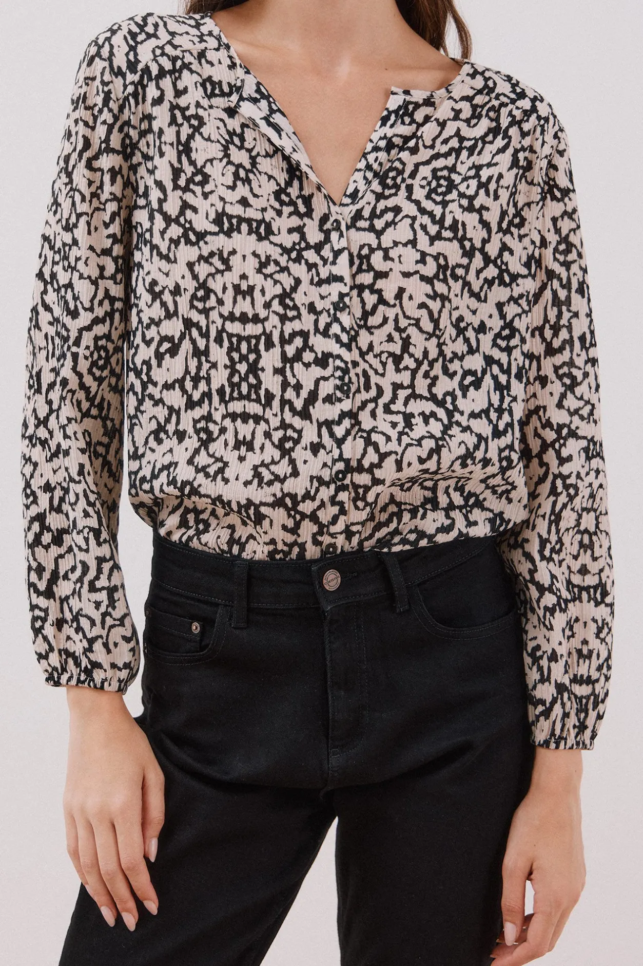 Cortefiel Blusa cuello redondo Estampado blanco Best