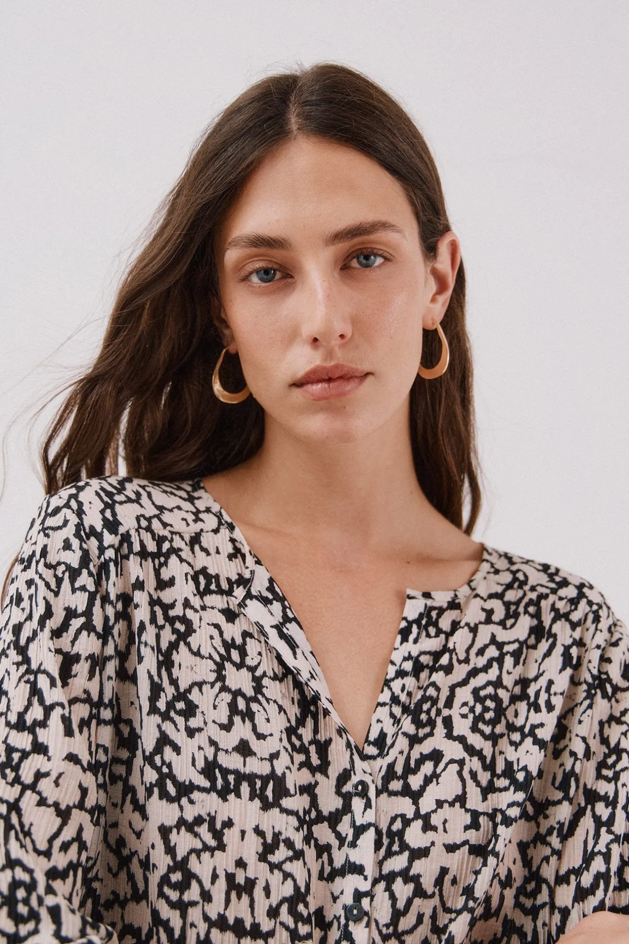 Cortefiel Blusa cuello redondo Estampado blanco Best