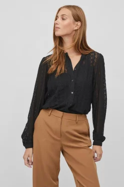 Vila Blusa de encaje con manga larga Negro New