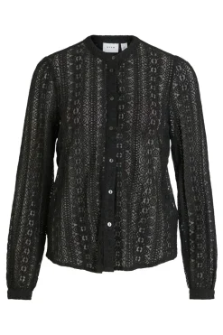 Vila Blusa de encaje con manga larga Negro New