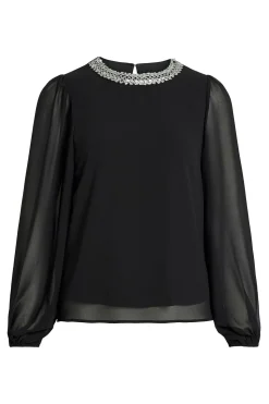 Vila Blusa de gasa con pedrería en el cuello Negro Best