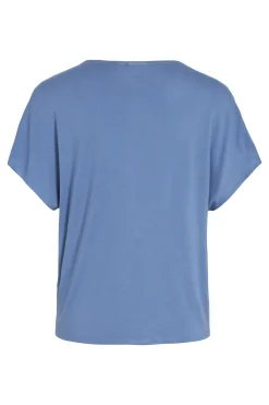 Vila Blusa de manga corta satinada Azul Sale