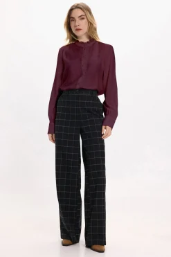 Vila Blusa de manga larga con bordado inglés Vino Clearance