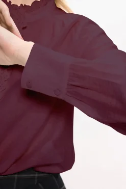 Vila Blusa de manga larga con bordado inglés Vino Clearance