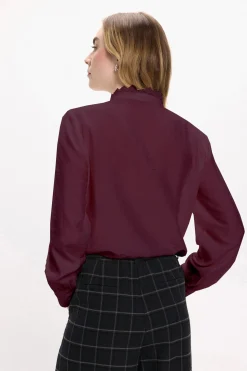 Vila Blusa de manga larga con bordado inglés Vino Clearance