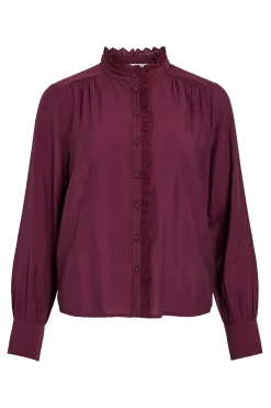 Vila Blusa de manga larga con bordado inglés Vino Clearance