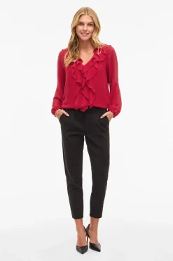 Vila Blusa de manga larga con volantes Rojo Clearance