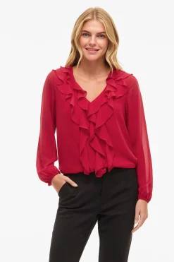 Vila Blusa de manga larga con volantes Rojo Clearance