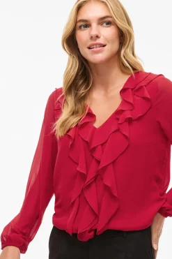 Vila Blusa de manga larga con volantes Rojo Clearance