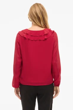 Vila Blusa de manga larga con volantes Rojo Clearance