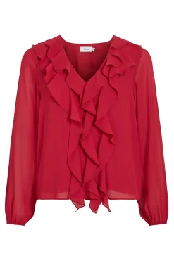 Vila Blusa de manga larga con volantes Rojo Clearance