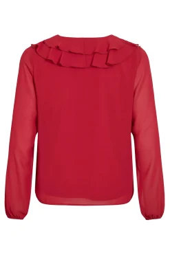 Vila Blusa de manga larga con volantes Rojo Clearance