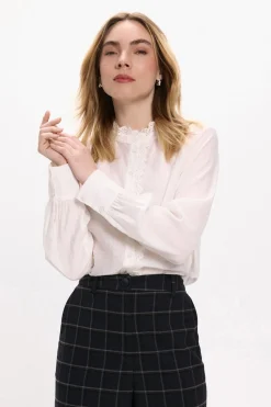 Vila Blusa de manga larga con bordado inglés Blanco Hot