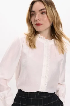 Vila Blusa de manga larga con bordado inglés Blanco Hot