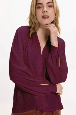 Vila Blusa de manga larga con cuello mao Granate