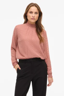 Vila Blusa de manga larga con cuello alto Rosa Discount