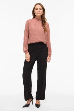 Vila Blusa de manga larga con cuello alto Rosa Discount