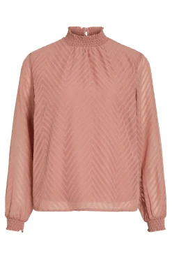 Vila Blusa de manga larga con cuello alto Rosa Discount