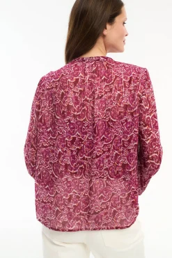 Vila Blusa de manga larga estampada con lúrex Rosa Discount