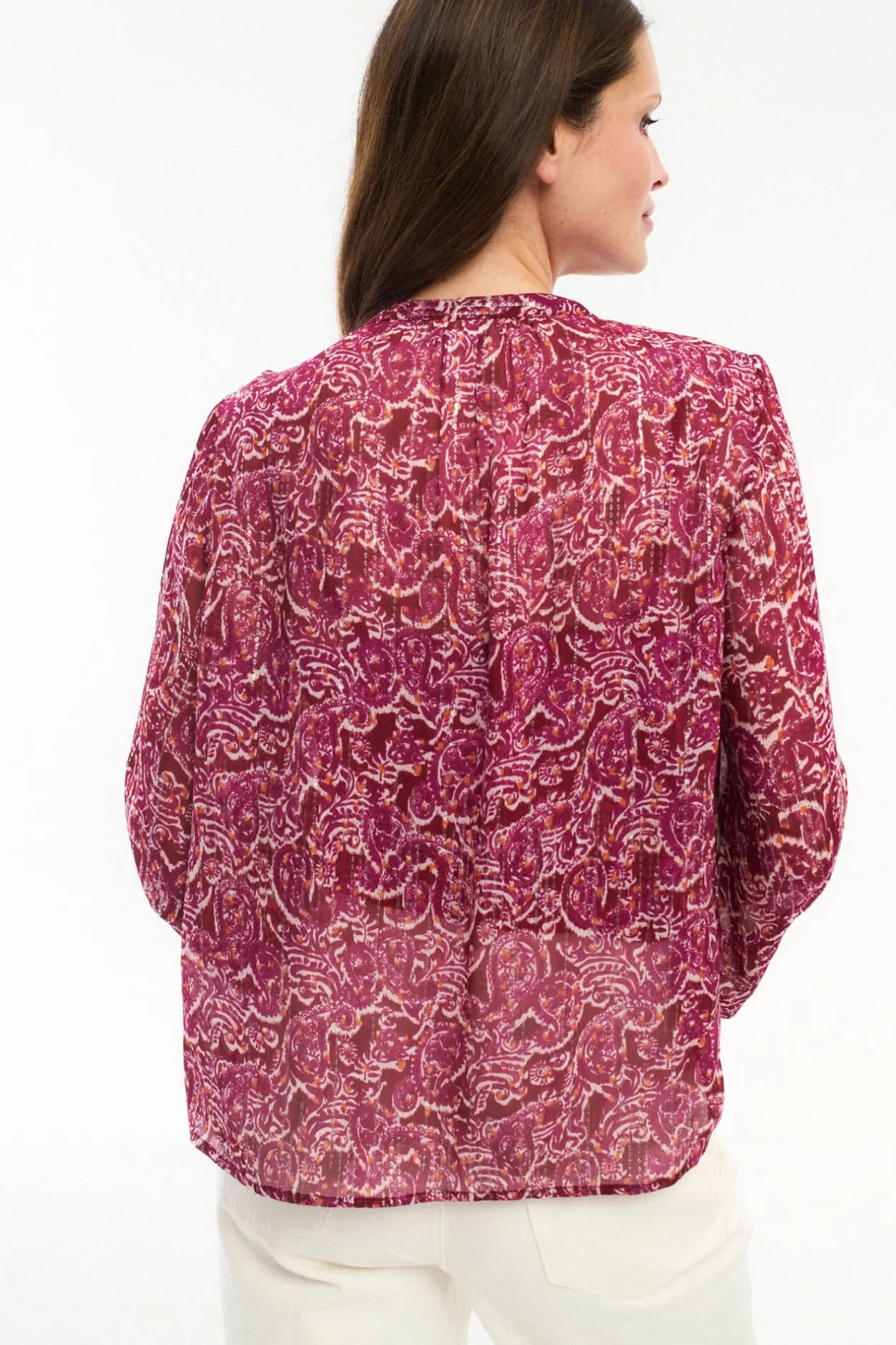 Vila Blusa de manga larga estampada con lúrex Rosa Discount