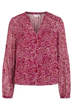 Vila Blusa de manga larga estampada con lúrex Rosa Discount
