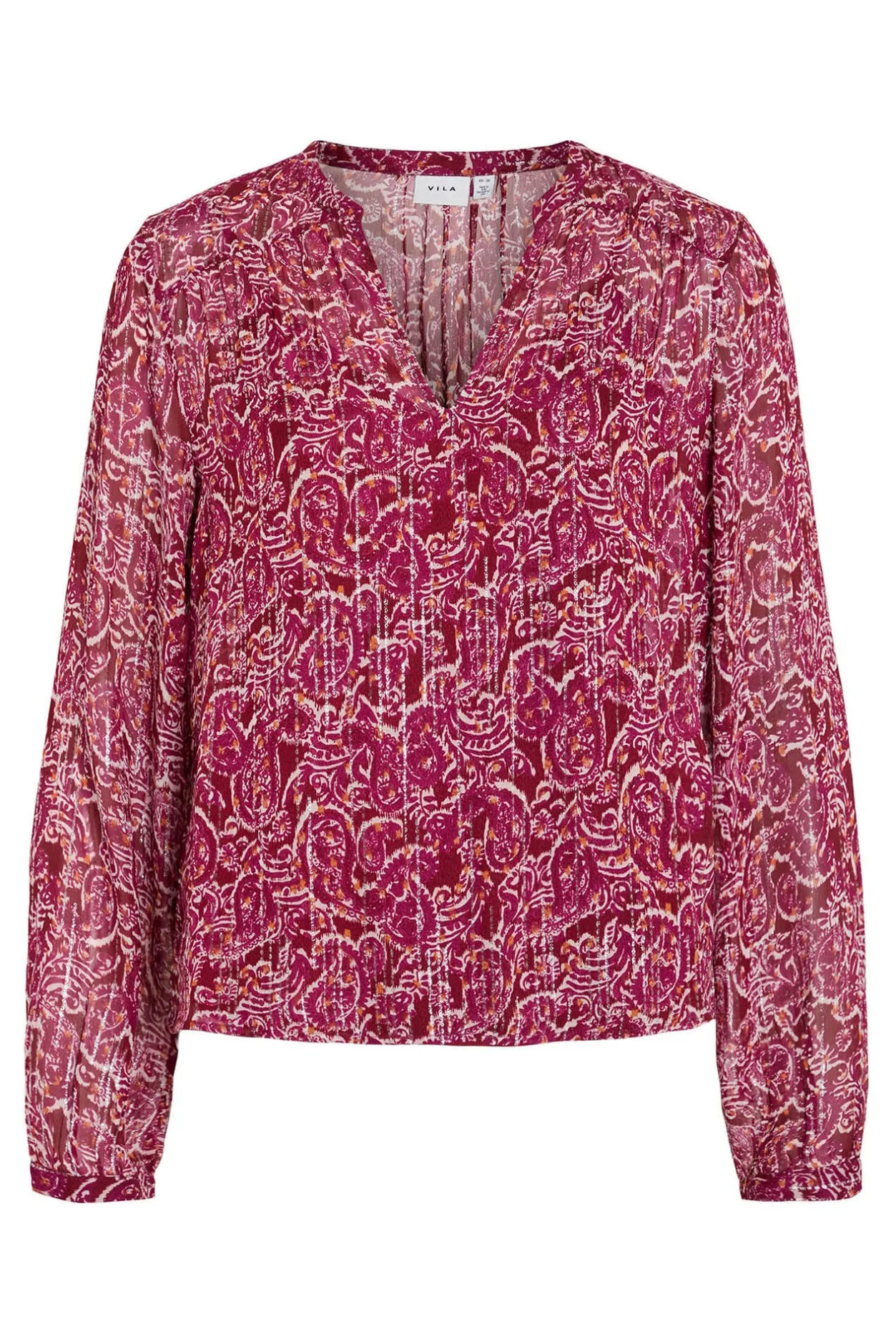 Vila Blusa de manga larga estampada con lúrex Rosa Discount