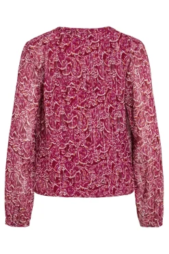 Vila Blusa de manga larga estampada con lúrex Rosa Discount