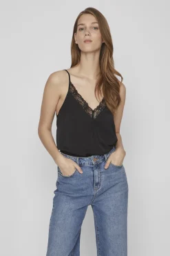 Vila Blusa de tirantes ajustables fluida Negro Discount