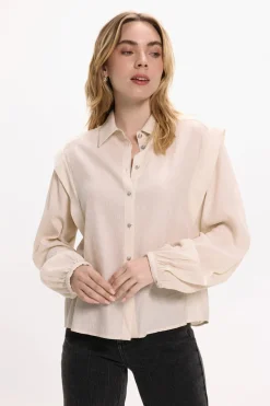 Vila Blusa de viscosa con detalles lúrex Beige Hot