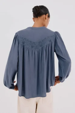 Cortefiel Blusa detalle bordado Azul oscuro Outlet