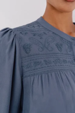 Cortefiel Blusa detalle bordado Azul oscuro Outlet