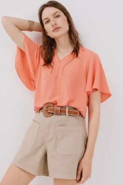 Cortefiel Blusa encaje volantes Coral Best