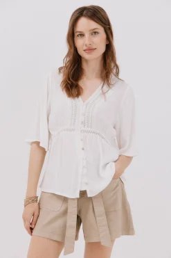 Cortefiel Blusa encaje volantes Blanco Outlet