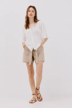 Cortefiel Blusa encaje volantes Blanco Outlet