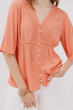Cortefiel Blusa encaje volantes Coral Clearance