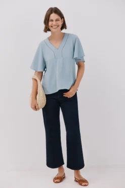 Cortefiel Blusa encaje volantes Azul Best